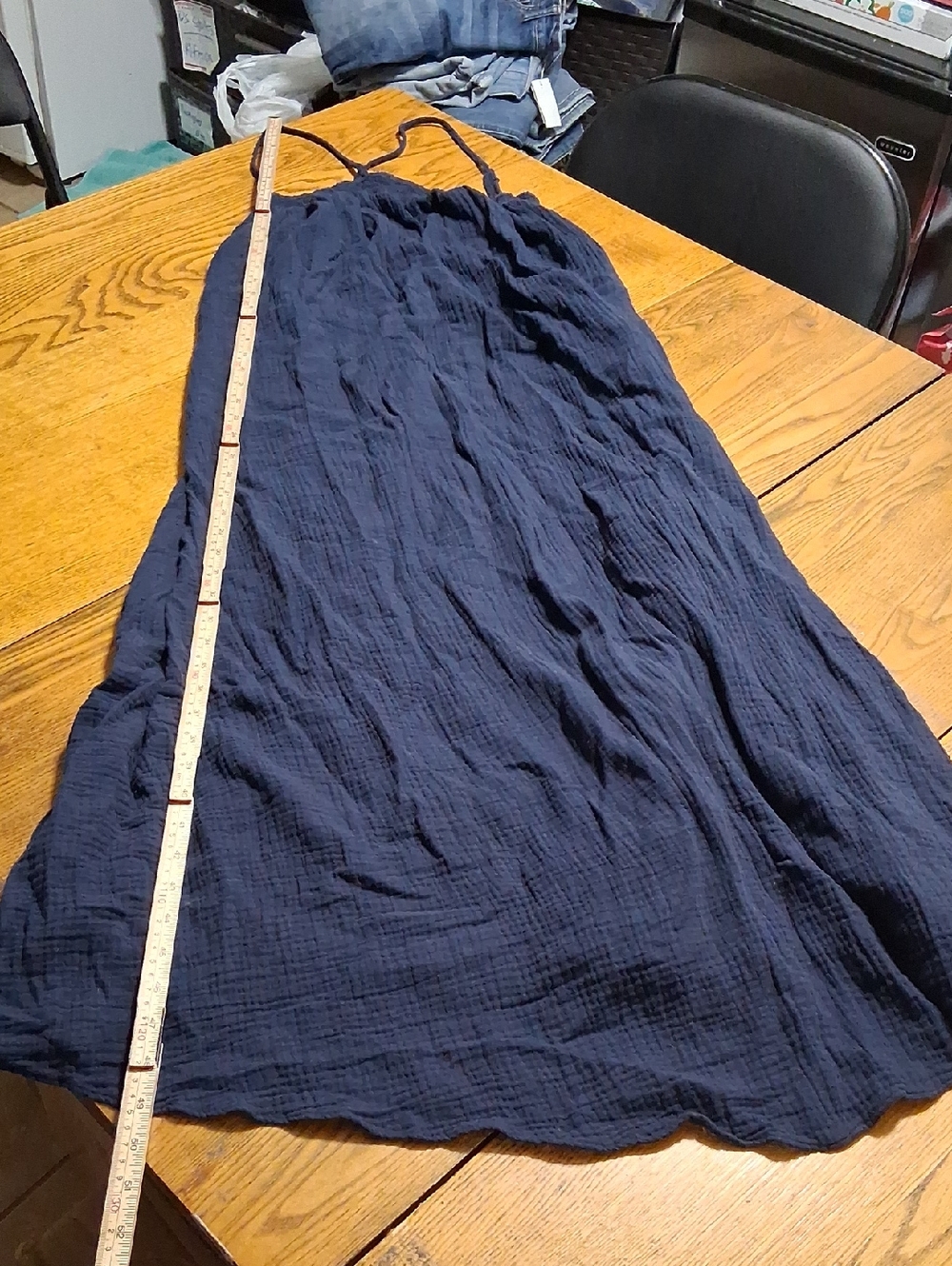 J. CREW Women Dress XS Navy Blue Sleeveless Used Preowned Straps MAXI COTTON
